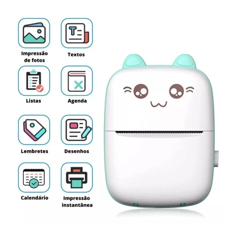 Mini impressora fotográfica portátil com desenhos animados, sem fio, para Android e iOS.