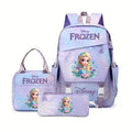 Conjunto de Mochila Frozen com 3 peças, design colorido de desenho animado