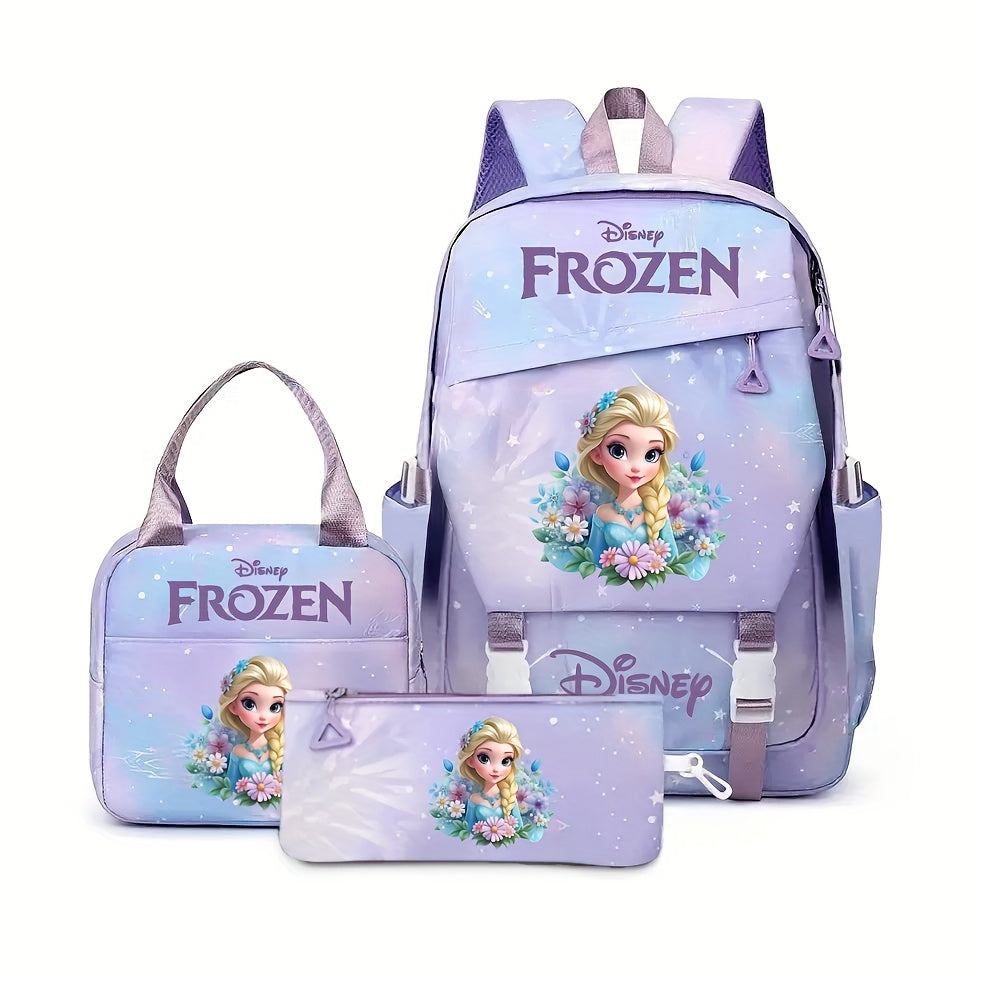 Conjunto de Mochila Frozen com 3 peças, design colorido de desenho animado