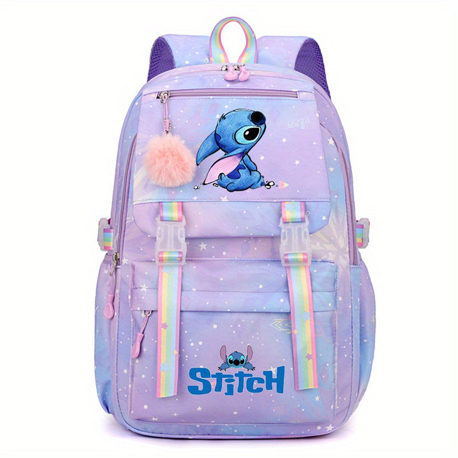 Mochila de Nylon com estampa do desenho animado Stitch em arco-íris