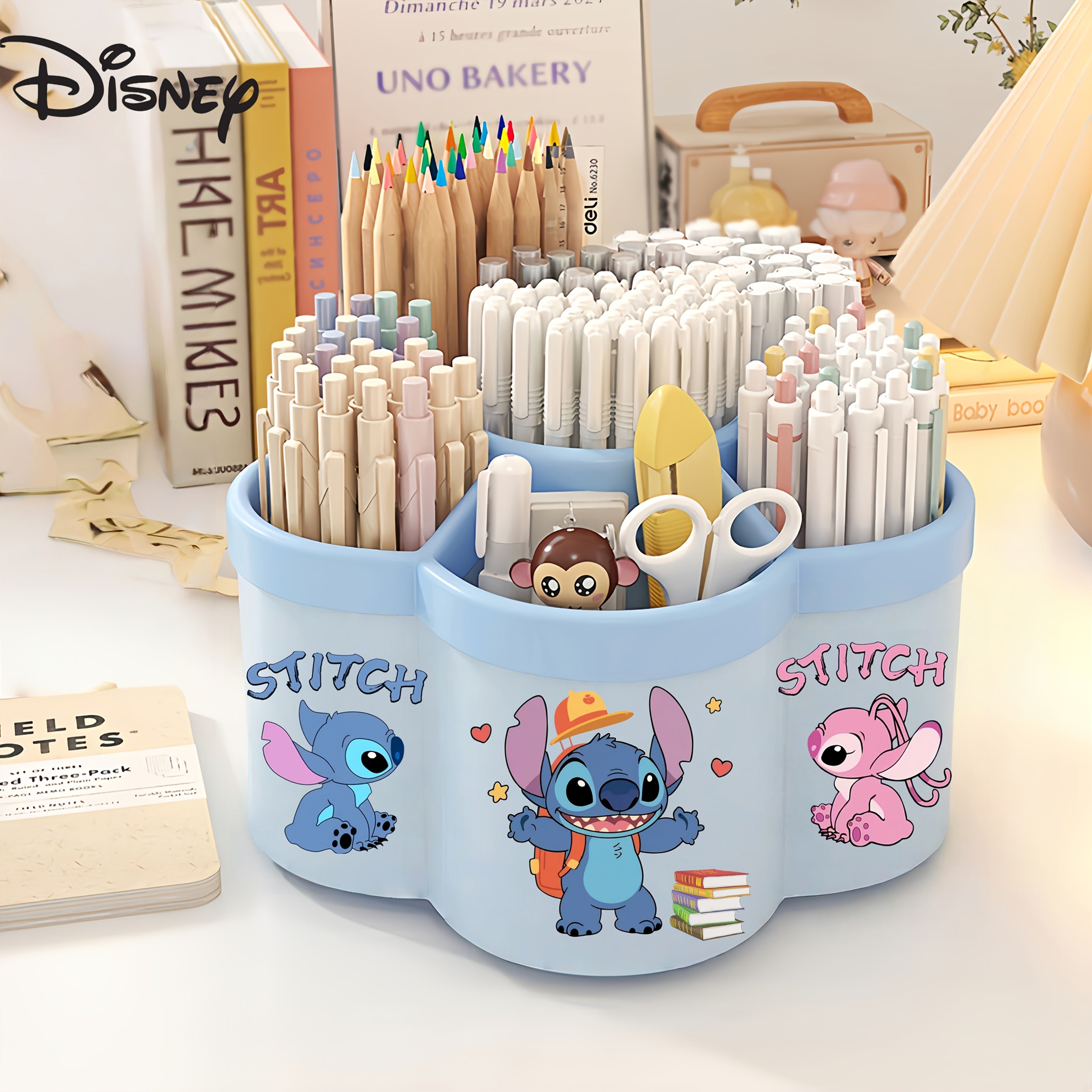 Porta-canetas giratório Stitch, organizador de mesa extra grande com vários compartimentos - perfeito para materiais de escritório/escola e arte em casa