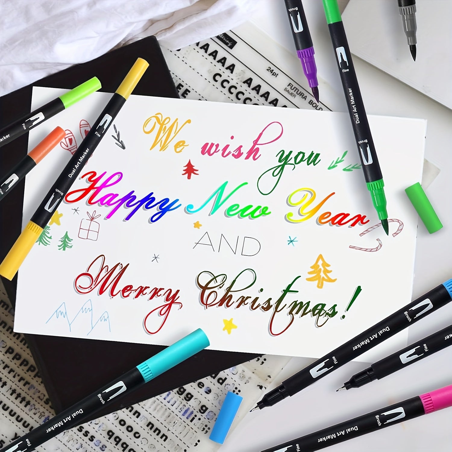 Conjunto de Canetas Artísticas de Ponta Dupla - Secagem Rápida, Cores Sortidas, para Uso Profissional em Arte