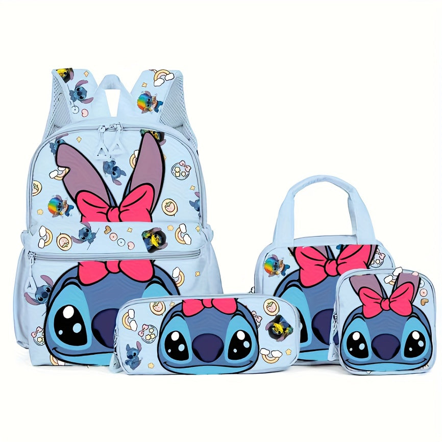Mochila multifuncional com tema do Stitch da Disney: com painel traseiro respirável para aliviar o peso e vários compartimentos para armazenamento