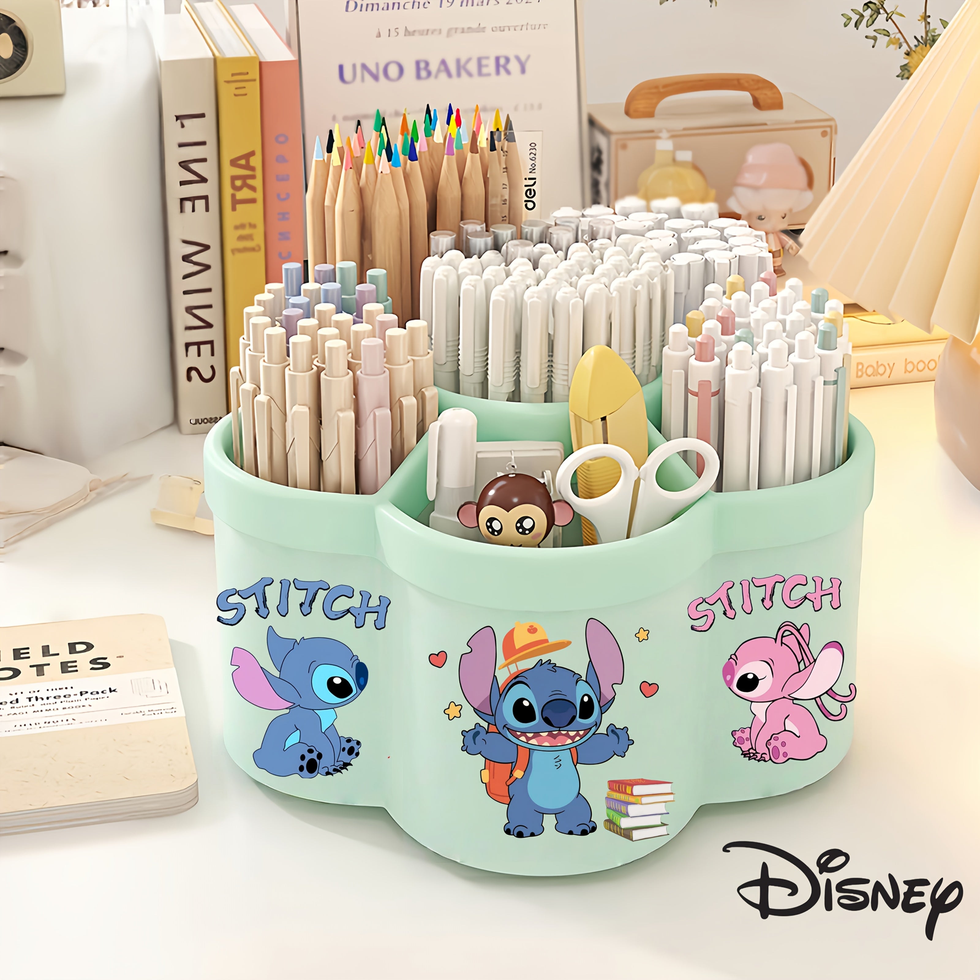 Porta-canetas giratório Stitch, organizador de mesa extra grande com vários compartimentos - perfeito para materiais de escritório/escola e arte em casa
