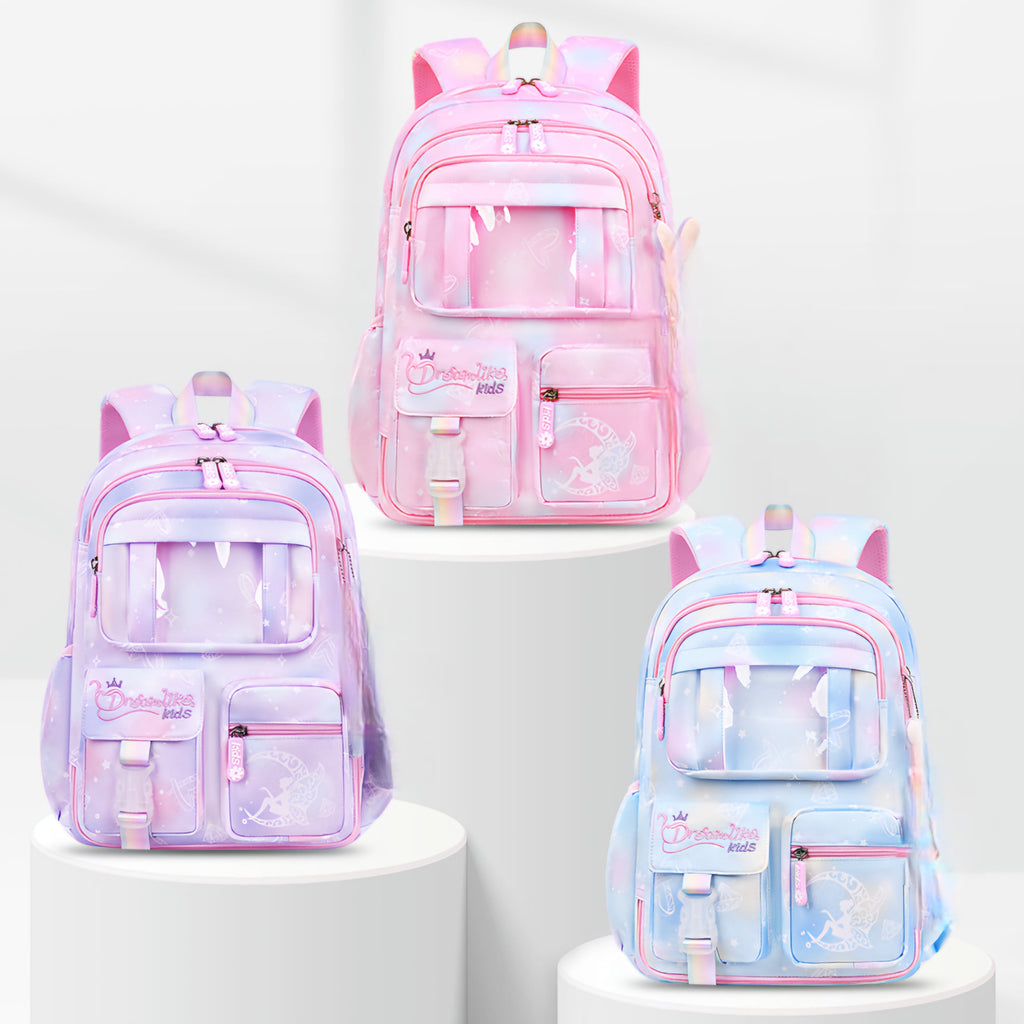 Mochila escolar com estampa de xadrez e bordado delicado