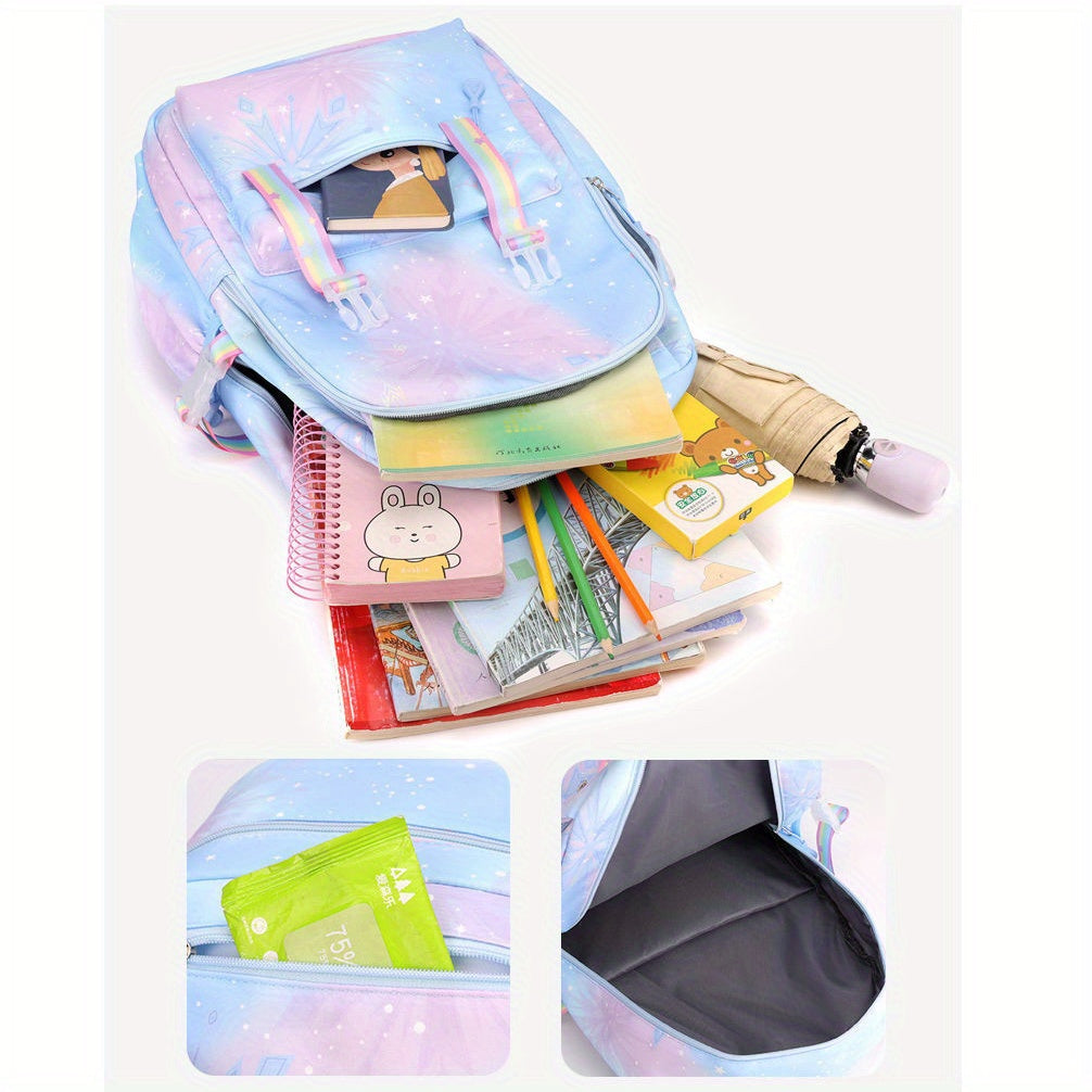 Mochila de Nylon com estampa do desenho animado Stitch em arco-íris