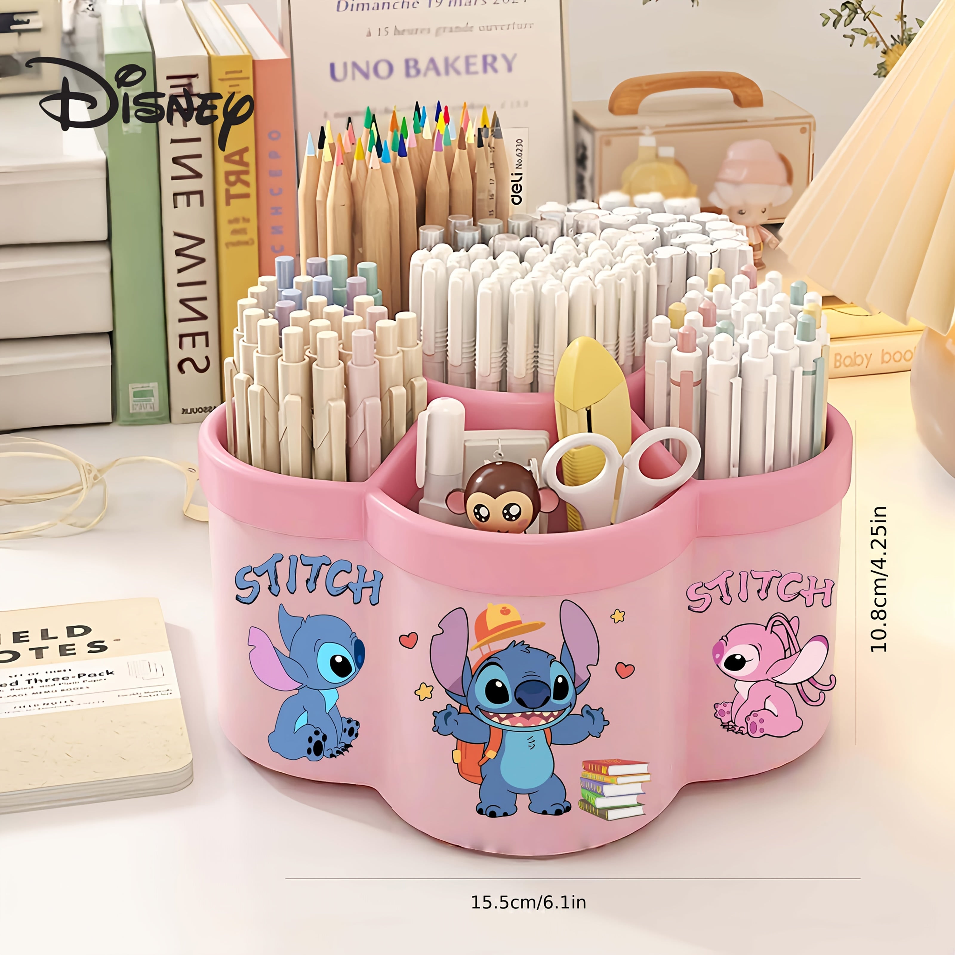 Porta-canetas giratório Stitch, organizador de mesa extra grande com vários compartimentos - perfeito para materiais de escritório/escola e arte em casa