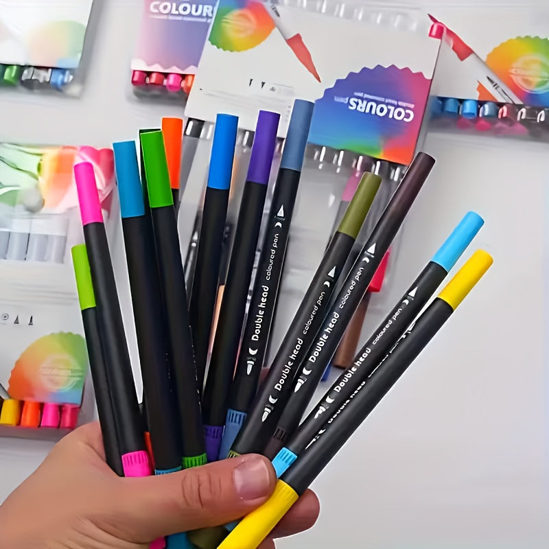 Conjunto de Canetas Artísticas de Ponta Dupla - Secagem Rápida, Cores Sortidas, para Uso Profissional em Arte