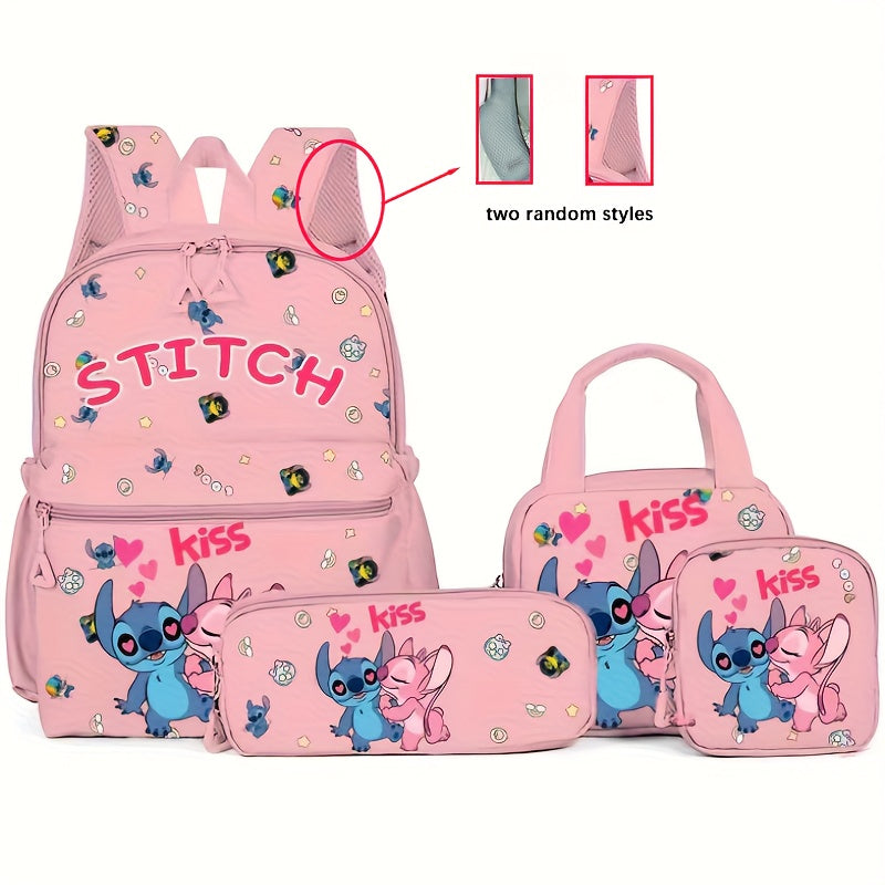 Mochila multifuncional com tema do Stitch da Disney: com painel traseiro respirável para aliviar o peso e vários compartimentos para armazenamento
