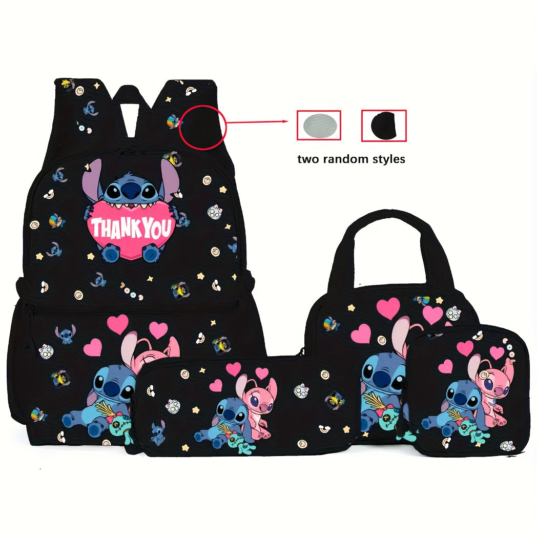 Mochila multifuncional com tema do Stitch da Disney: com painel traseiro respirável para aliviar o peso e vários compartimentos para armazenamento