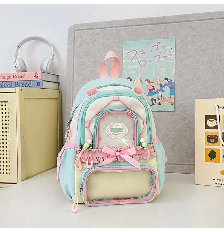 Mochila escolar transparente estilo com desenho animado, grande, em nylon, com alças duplas, para estudantes