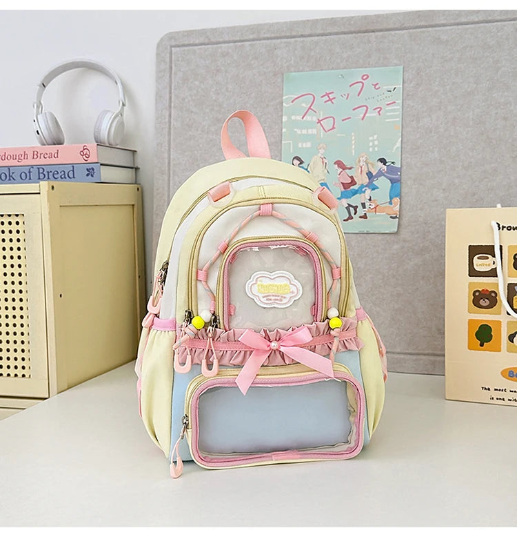 Mochila escolar transparente estilo com desenho animado, grande, em nylon, com alças duplas, para estudantes