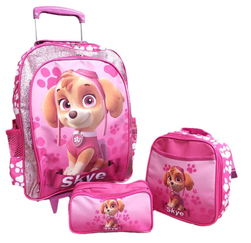 Kit Escolar Mochila Patrulha Canina Com Carrinho de Rodinha, Lancheira Térmica e Estojo
