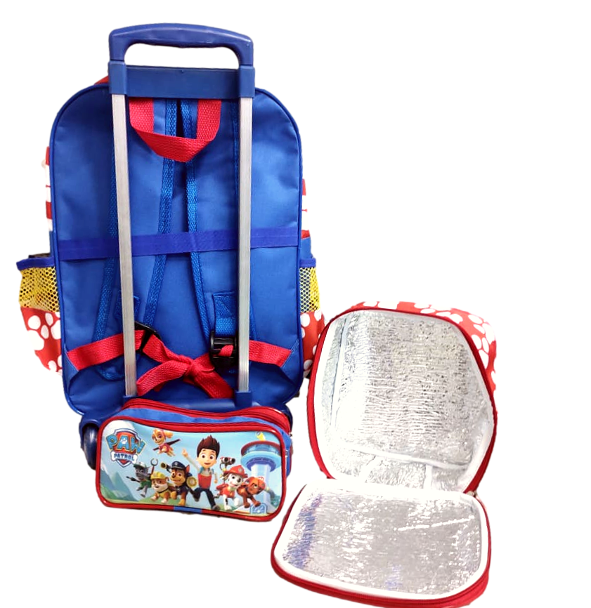 Kit Escolar Mochila Patrulha Canina Com Carrinho, Lancheira Térmica e Estojo