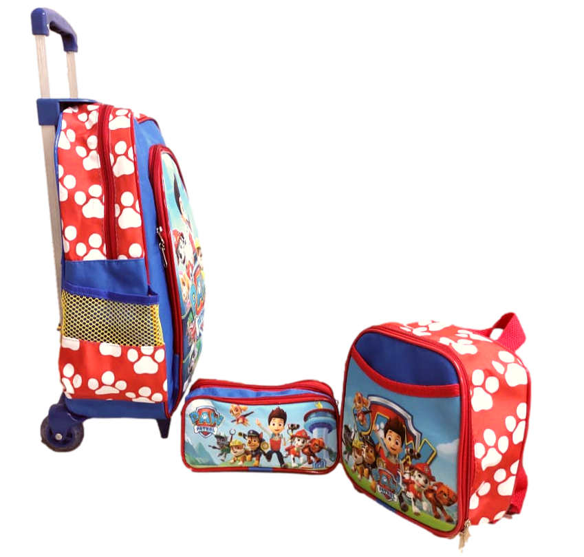 Kit Escolar Mochila Patrulha Canina Com Carrinho, Lancheira Térmica e Estojo