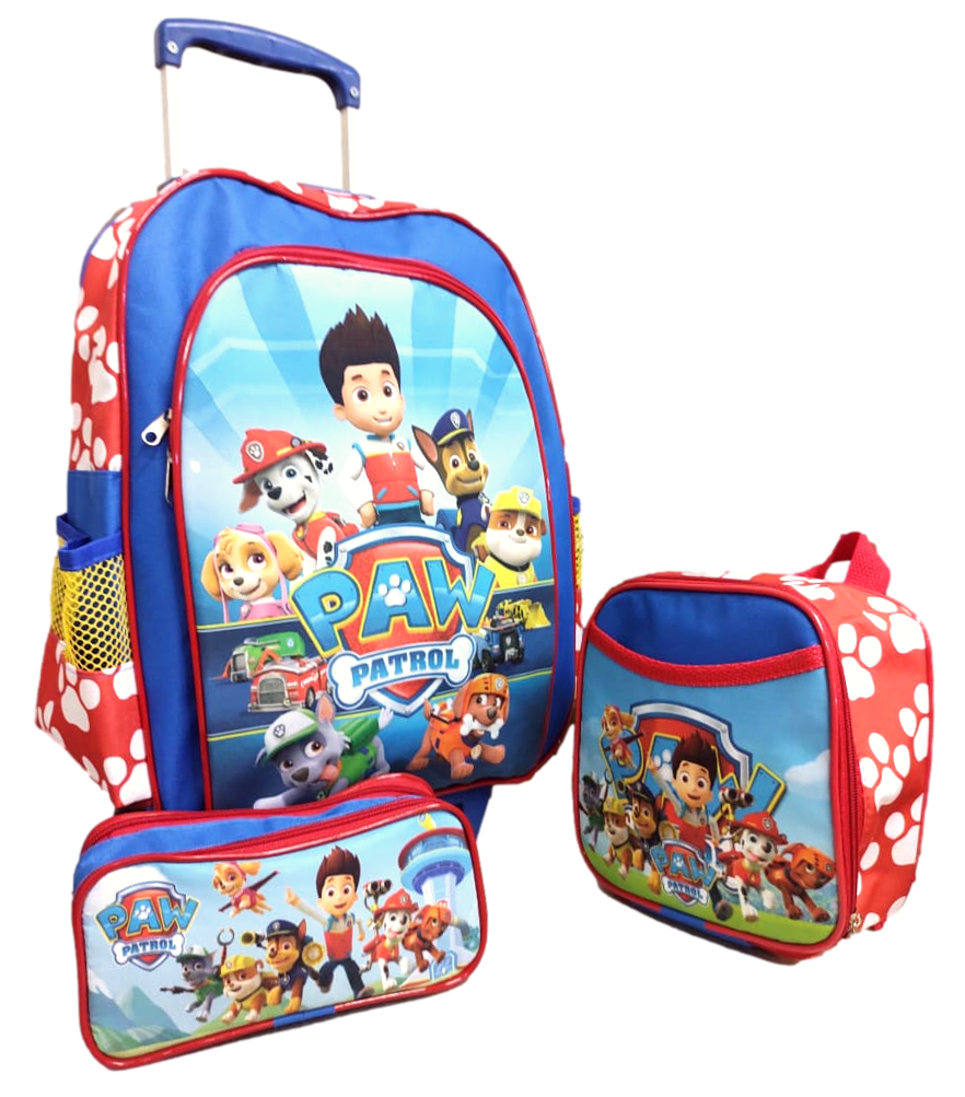 Kit Escolar Mochila Patrulha Canina Com Carrinho, Lancheira Térmica e Estojo