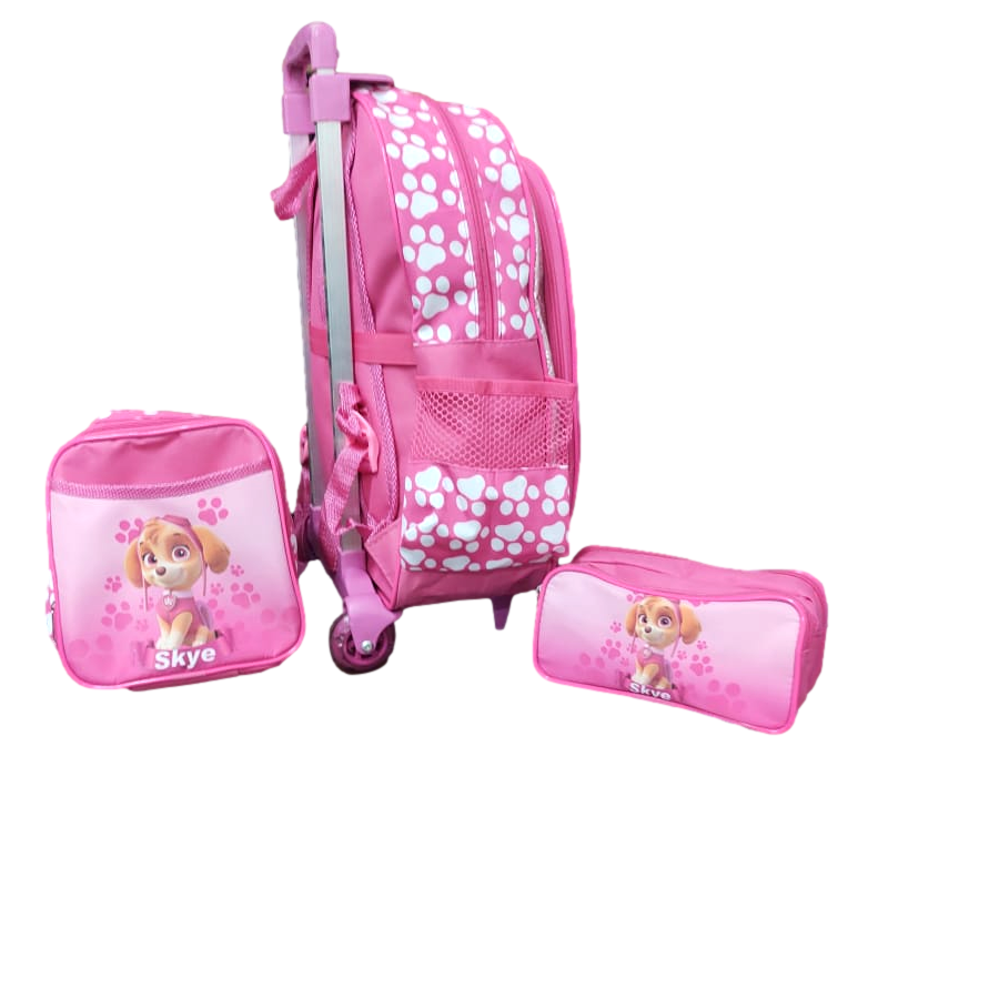 Kit Escolar Mochila Patrulha Canina Com Carrinho de Rodinha, Lancheira Térmica e Estojo