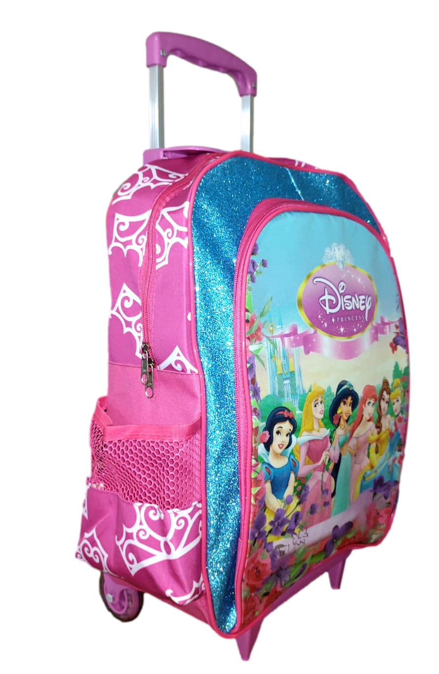Kit Escolar Mochila Princesas Disney Com Carrinho de Rodinha, Lancheira Térmica e Estojo