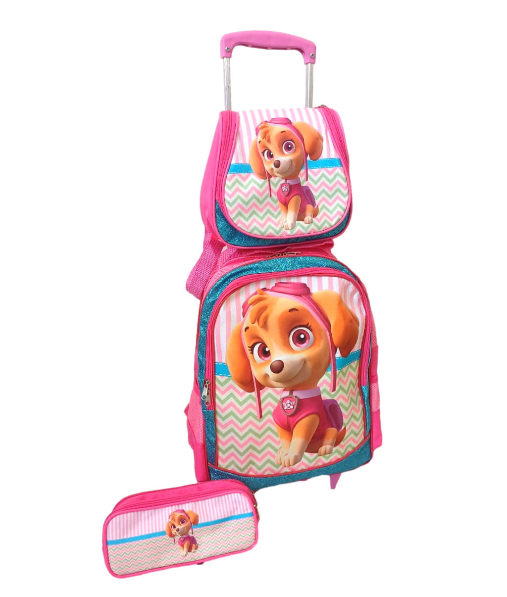 Kit Escolar Mochila Patrulha Canina Com Carrinho de Rodinha, Lancheira Térmica e Estojo