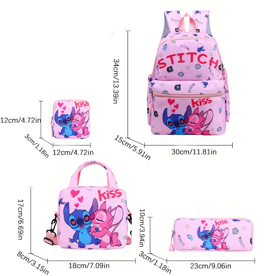 Mochila multifuncional com tema do Stitch da Disney: com painel traseiro respirável para aliviar o peso e vários compartimentos para armazenamento