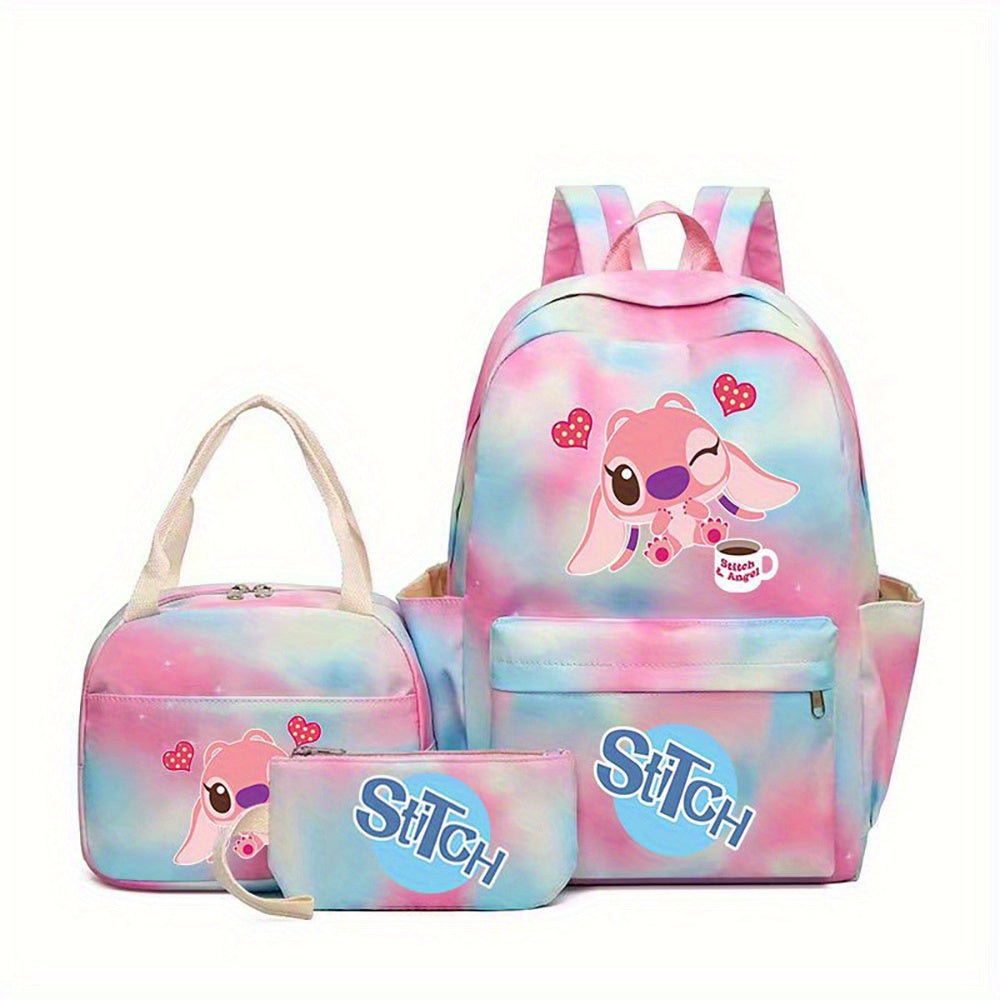 Conjunto de Mochila Escolar Stitch, 3 Peças, Incluindo Estojo, Lancheira e Mochila.