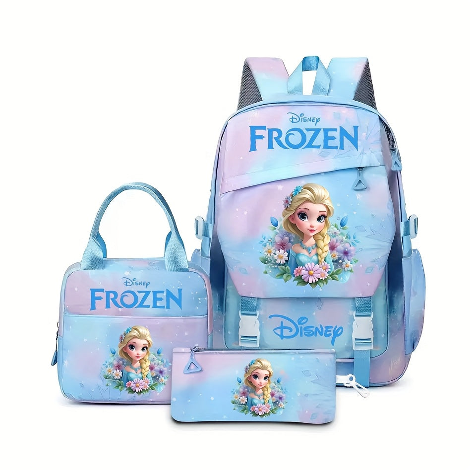 Conjunto de Mochila Frozen com 3 peças, design colorido de desenho animado
