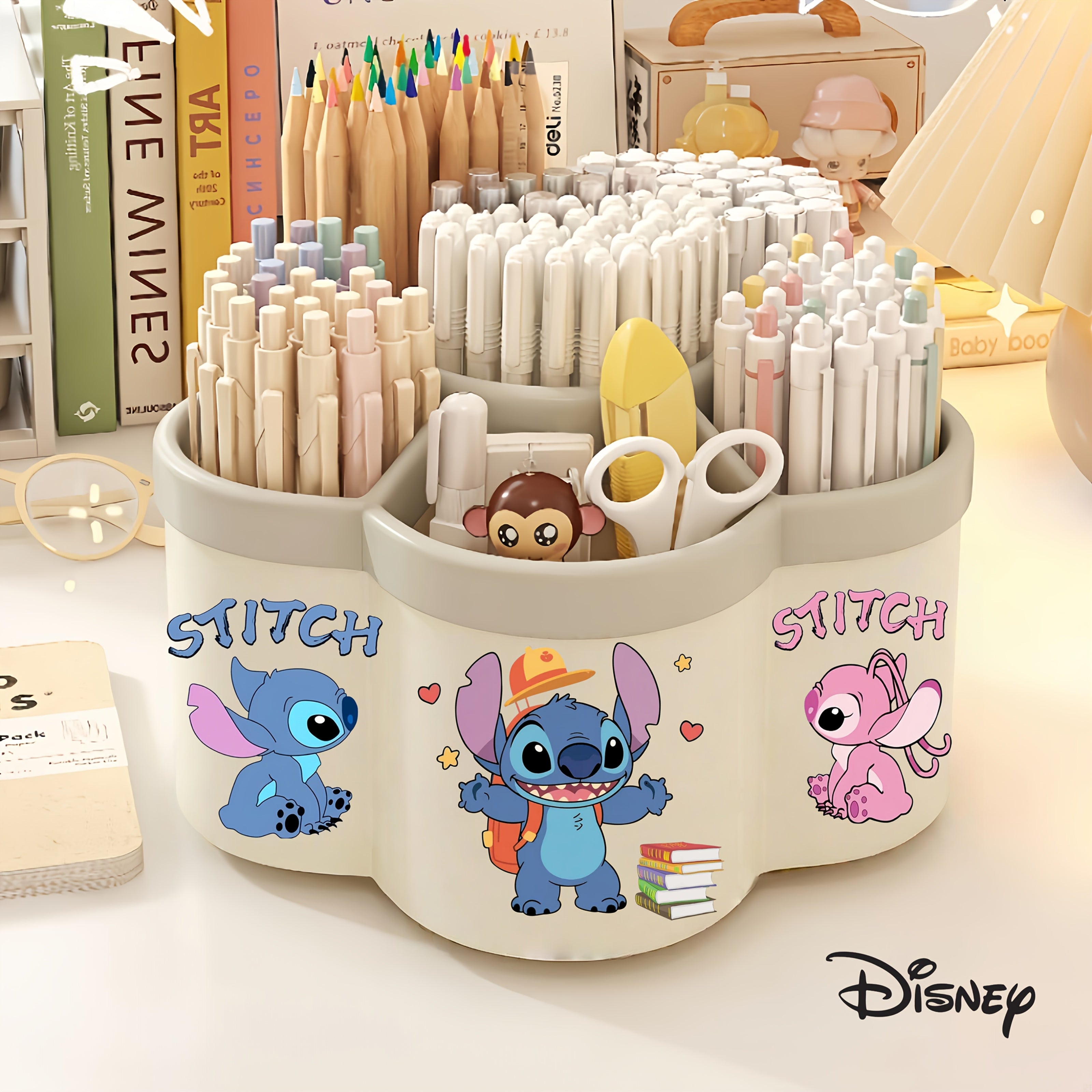 Porta-canetas giratório Stitch, organizador de mesa extra grande com vários compartimentos - perfeito para materiais de escritório/escola e arte em casa