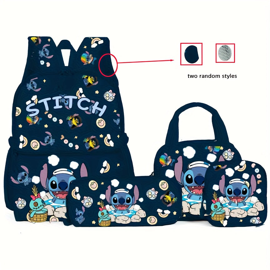 Mochila multifuncional com tema do Stitch da Disney: com painel traseiro respirável para aliviar o peso e vários compartimentos para armazenamento