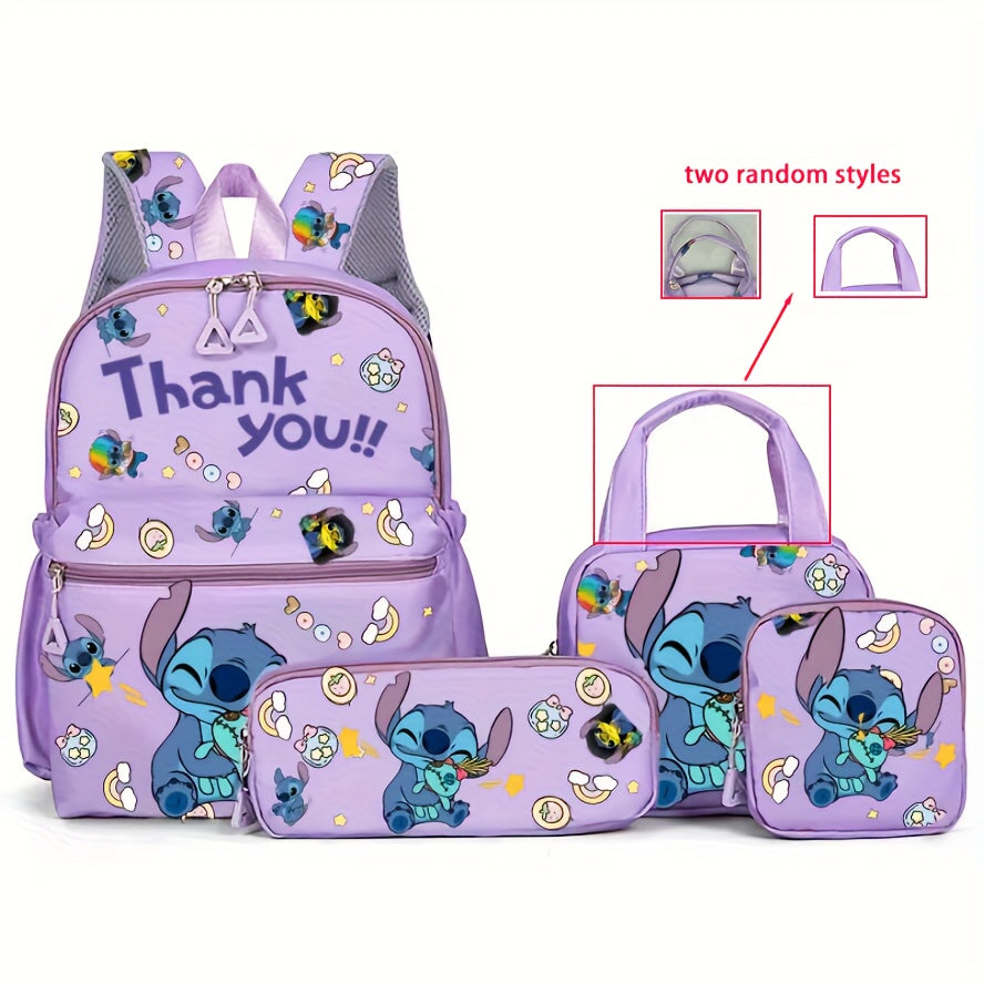 Mochila multifuncional com tema do Stitch da Disney: com painel traseiro respirável para aliviar o peso e vários compartimentos para armazenamento