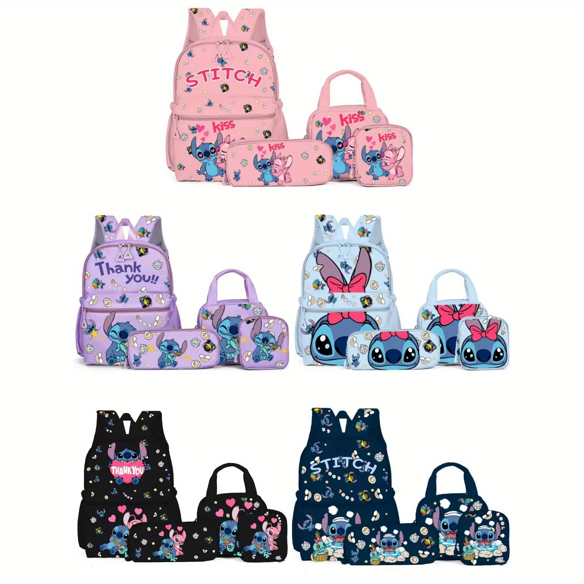 Mochila multifuncional com tema do Stitch da Disney: com painel traseiro respirável para aliviar o peso e vários compartimentos para armazenamento