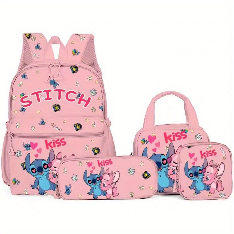 Mochila multifuncional com tema do Stitch da Disney: com painel traseiro respirável para aliviar o peso e vários compartimentos para armazenamento