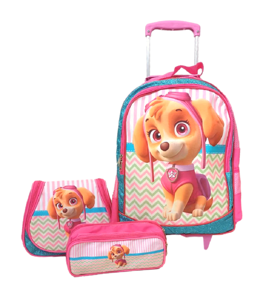 Kit Escolar Mochila Patrulha Canina Com Carrinho de Rodinha, Lancheira Térmica e Estojo